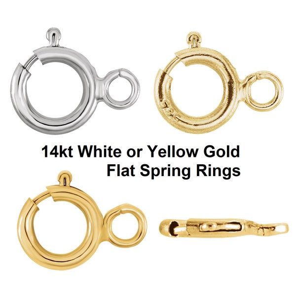 14K White/ Yellow Gold 4-5.5mm Flat Spring Ring Clasp Seamless Vertical Jump Ring