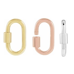 14K Rose White Yellow Gold Sterling Silver 22mm Oval Link Lock Bail Carabiner Locking Clasp Ring