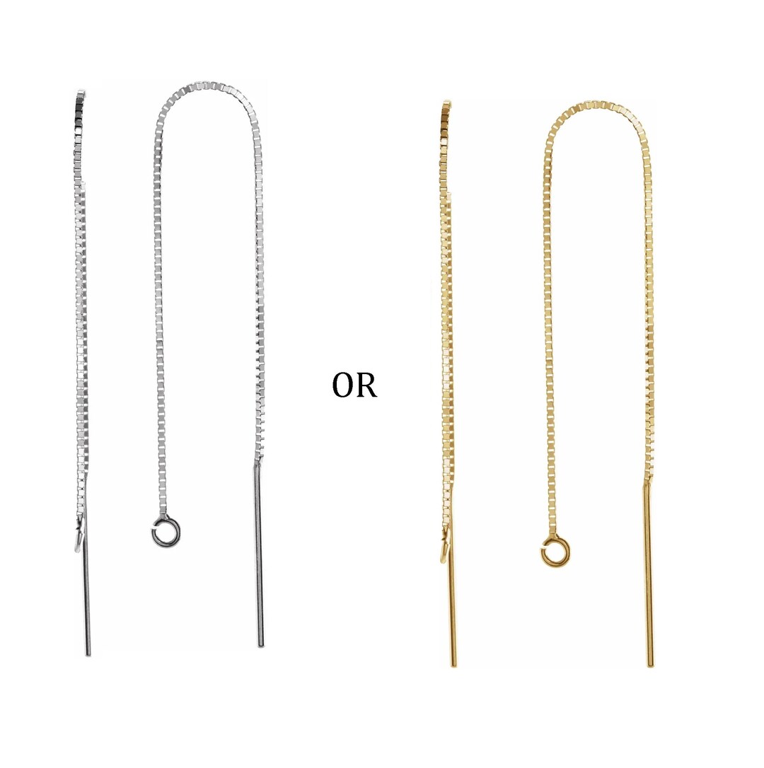 14K Gold or Silver Ear Thread Threader Drop Box Chain W/ring Dangle ...