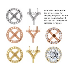 14K 18K Platinum Halo Diamond Round Semi-Set/Unset Four 4 Prong Peg Head Setting