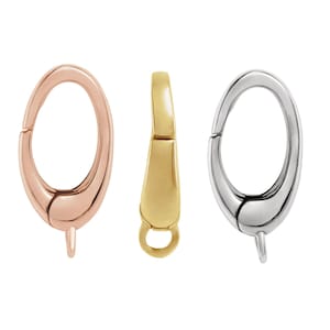 14K Rose, White, Yellow Gold or Sterling Silver Oval Triggerless Lobster Clasp Carabiner Charm Holder