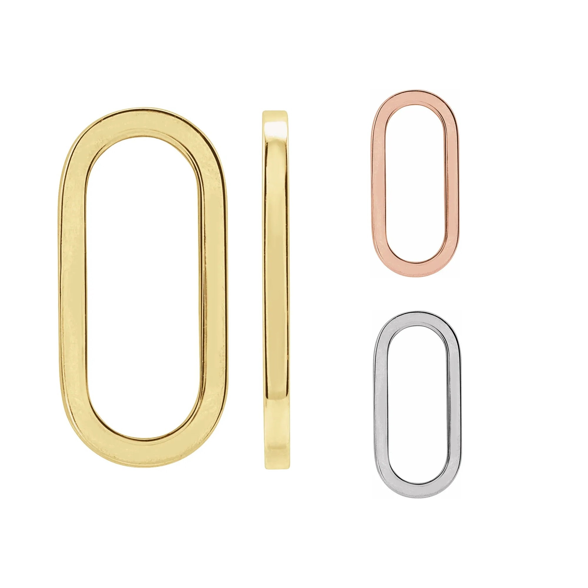 10K 14K 18K Gold Platinum or Silver 15mm Elongated Oval Chain Link Jump…