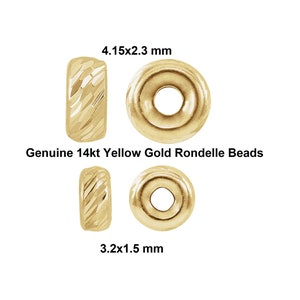 14K Yellow Gold 3mm or 4mm Diamond Multi-Cut Roundel Bead Spacer 1.4mm Hole Findings