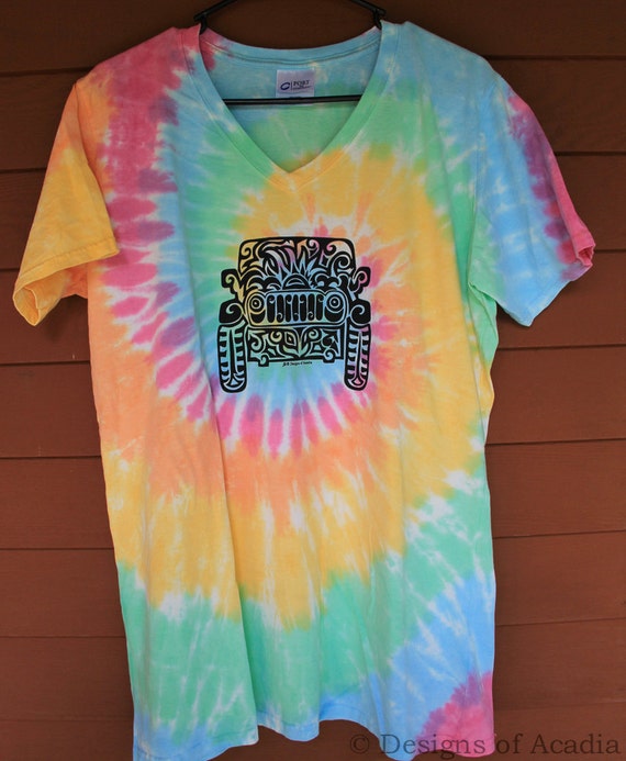 JEEP Tribal Tattoo Pastel Rainbow Tie-Dye LADIES V-Neck | Etsy