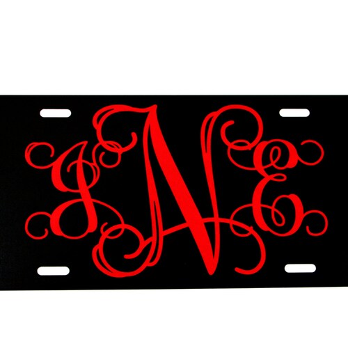Black Red Paisley License Plate Monogram Car Tag Personalized Etsy