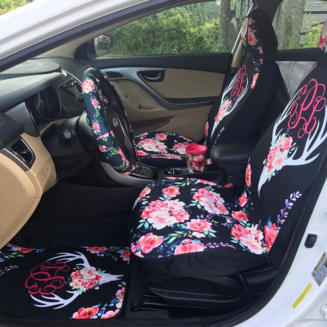 Fl Antlers Seat Covers For Vehicle Car Front Fl Antlers Seat Covers For Vehicle Car Front Monogrammed Personalized Accessories Deer Skull Flower