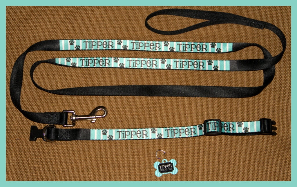 Personalized Dog Collar Dog Tag Pet ID Tag Dog Leash Set Etsy