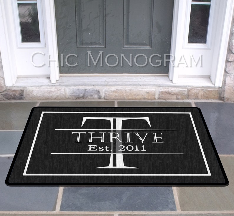 Elegant Black And White Family Name Front Door Mat Doormat Monogrammed Gifts Personalized Custom Rug Monogram Welcome Housewarming Gift