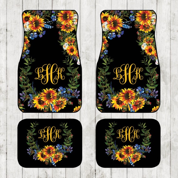 Monogrammed Car Mats Floral Sunflower Monogram Carmats Car Etsy