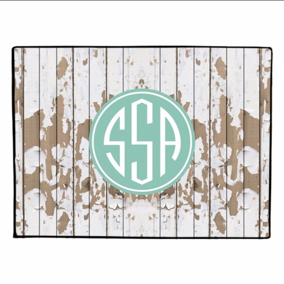 Beach Wood Door Mat Rustic Shabby Chic Decor Front Door Mat Monogrammed Gifts Wood Look Rustic Personalized Custom Rug Monogram Doormat