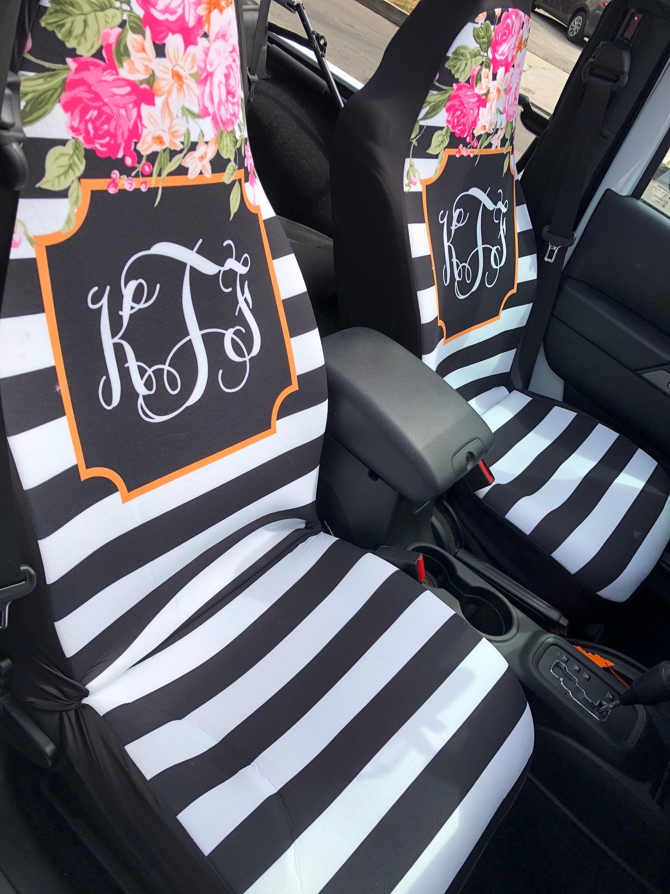 Fl And Stripe Car Seat Covers Flowers Front Monogram Fl And Stripe Car Seat Covers Flowers Front Monogram Personalized For Vehicle Stripes