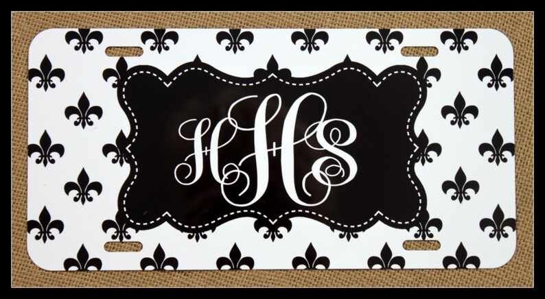 License Plate Monogrammed Gifts Personalized Tag Car Accessories Fleur de Lis Mobile Accessories Gift Ideas For Her Travel Sweet 16 Chevron
