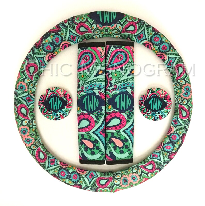 Custom Monogrammed Steering Wheel Cover Seat Belt Covers Etsy