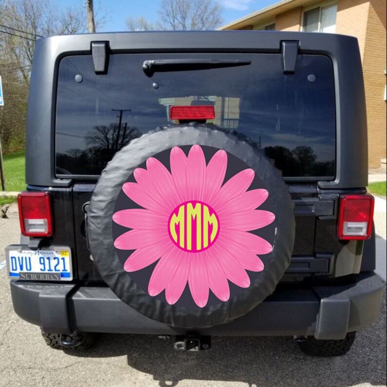 Daisy Monogram Tire Cover Pink Daisy Spare Tire Cover Custom Etsy