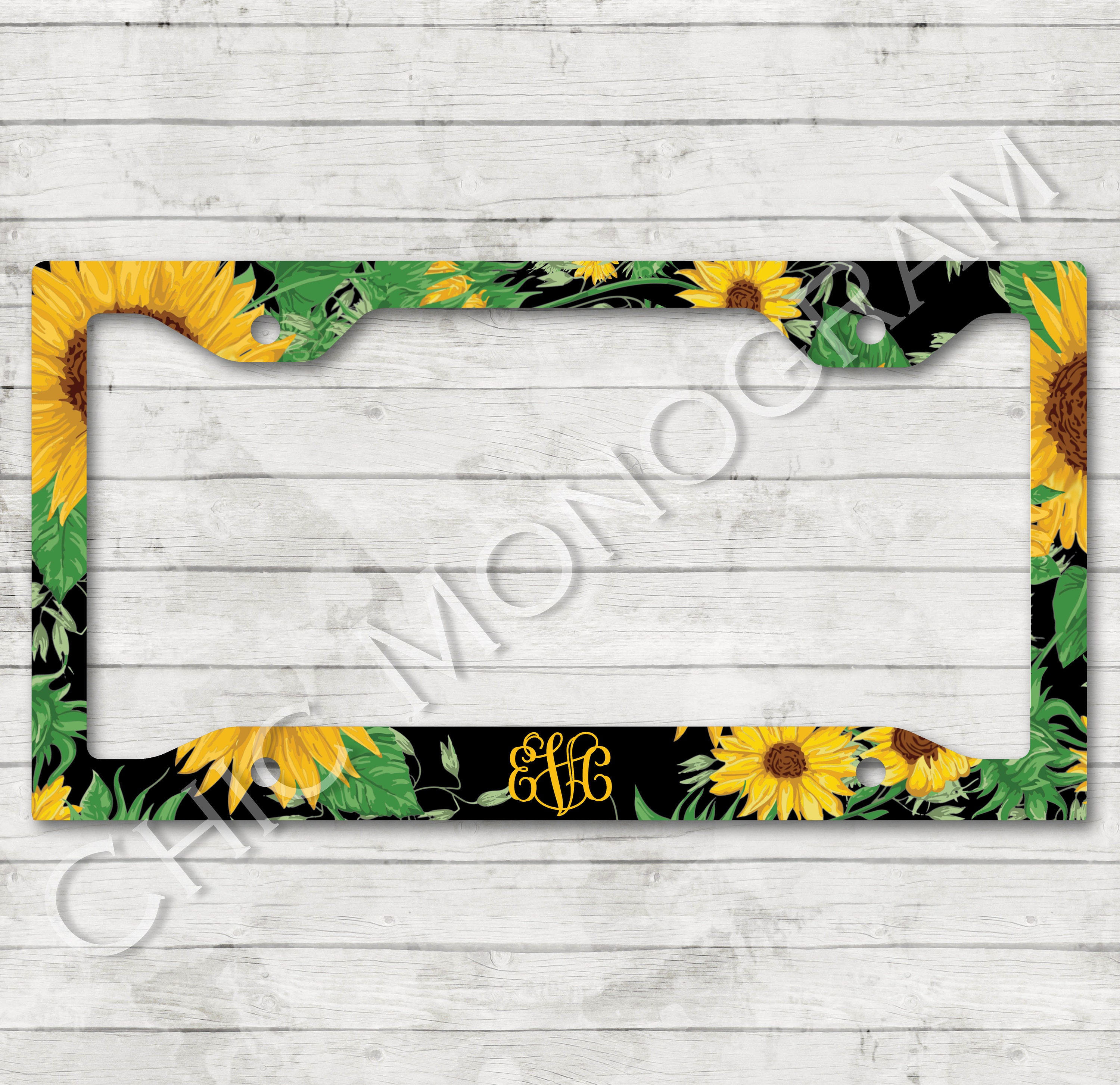 Sunflower License Plate Frame Monogrammed Sunflowers Floral | Etsy