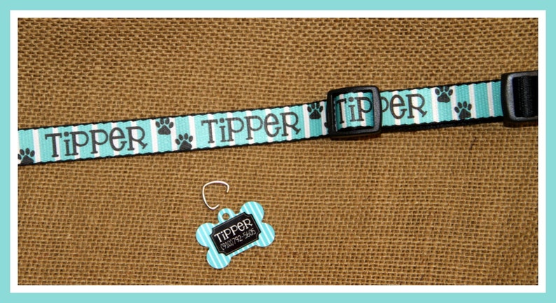 Personalized Dog Collar Dog Tag Pet ID Tag Combination Set Adjustable Custom Dog Collar Personalized Monogrammed ID Gift Pet Lover Preppy