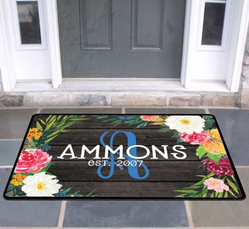 New Home Gift Elegant Floral Family Front Door Mat Doormat Etsy