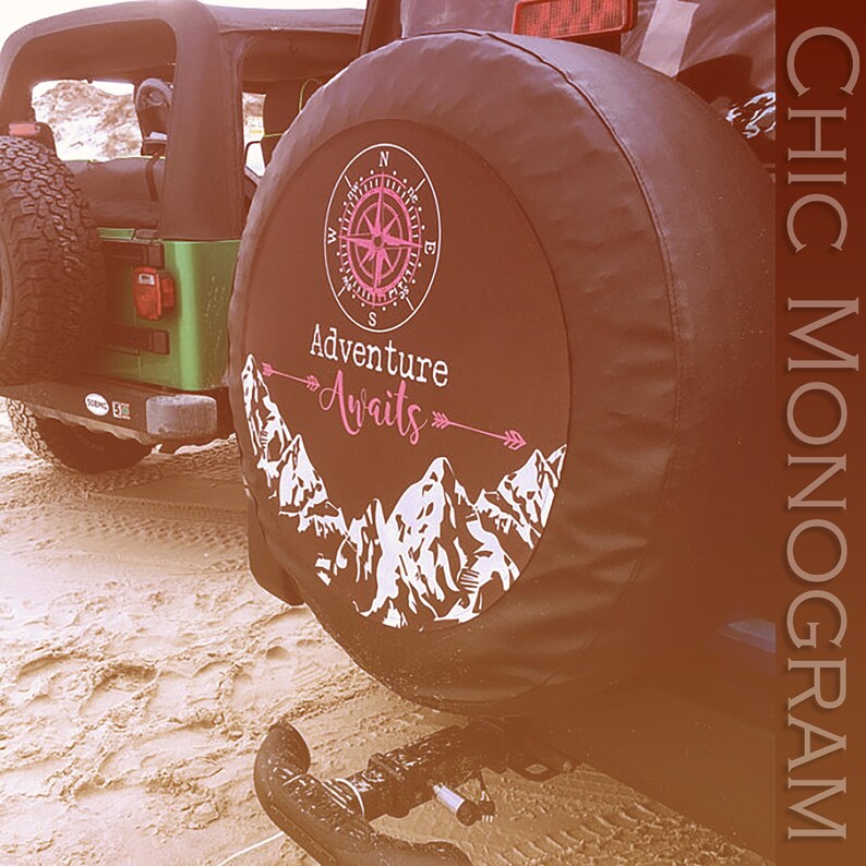 Tire Cover Adventure Awaits Tire Cover Mountains Compass Etsy