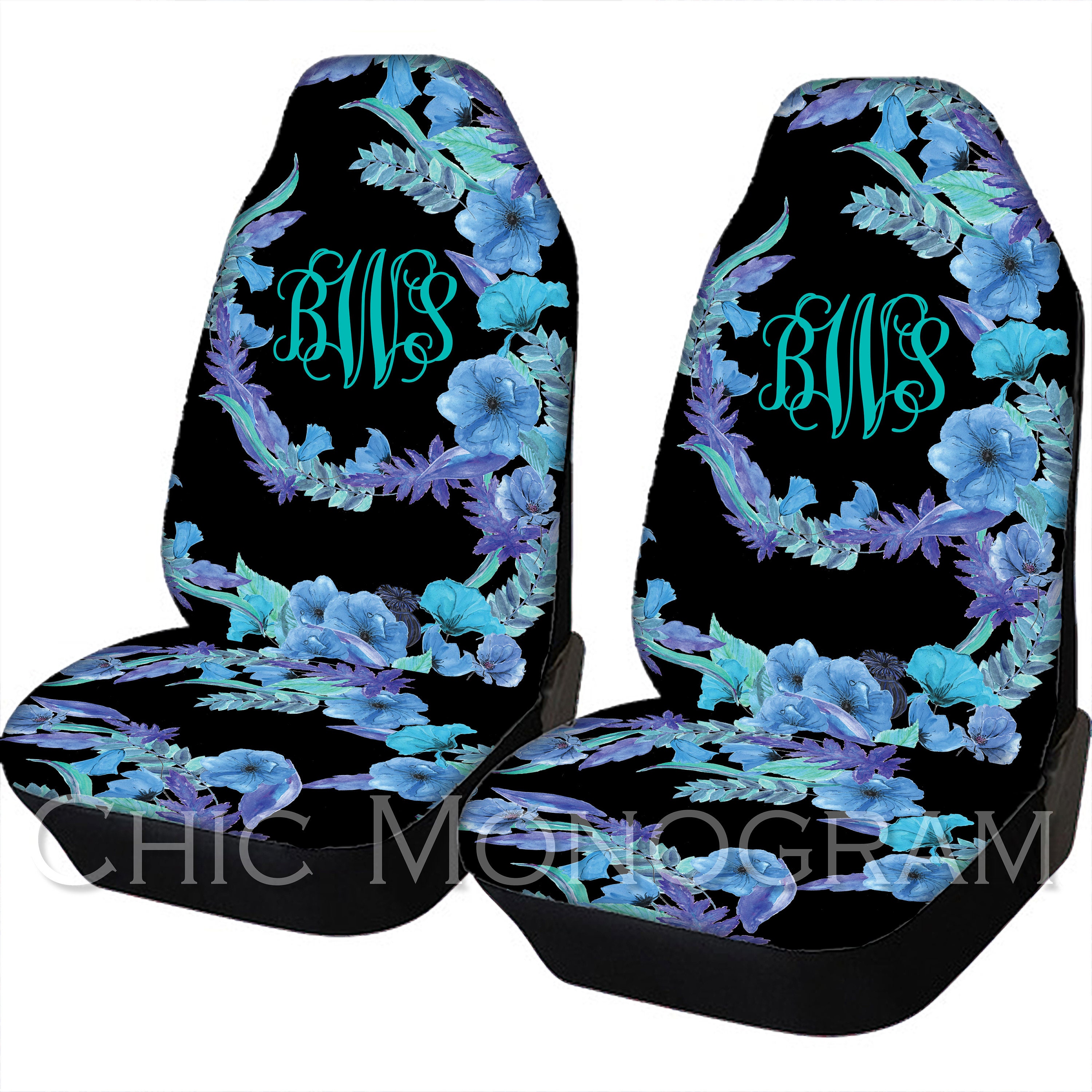 Fl Design Car Seat Covers Blue Flowers Front Fl Design Car Seat Covers Blue Flowers Front Monogram Personalized For Vehicle