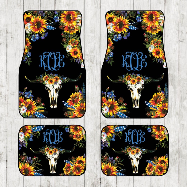 Dear Skull Monogrammed Car Mats Floral Sunflow Monogram Etsy