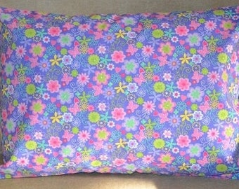 Travel Pillow Case / Accent Pillow Case of  SPRING FLOWERS/ Flower Pillowcase / Floral Pillow Cover / Shabby Chic Decor / 12"x16" Pillowcase