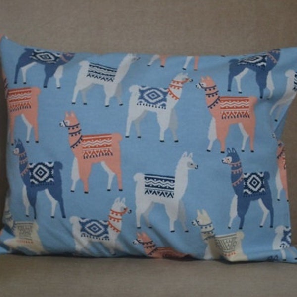 Travel Pillow Case / Accent Pillow Case in Flannel Blue LLAMA / ALPACA Pillowcase / Llama Pillowcase / Llama Bedding / 12"x16" Pillowcase