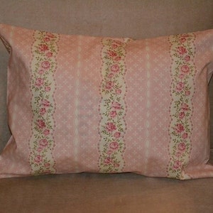 Travel Pillow Case / Accent Pillow Case of Beautiful VINTAGE PINK FLORAL Striped / Flower Pillowcase / Floral Pillow / 12&quot;x16&quot; Pillowcase