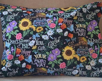 Travel Pillow Case / Accent Pillow Case of SPRING FLOWERS / Sunflowers Pillowcase / Butterflies / Inspirational /12&quot;x16&quot;Pillowcase