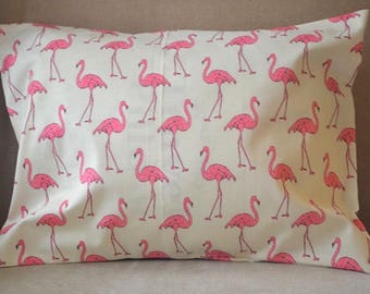 Travel Pillow Case / Accent Pillow Case PINK FLAMINGO / Flamingo Bedding / Lake House Pillowcase / Beach House Decor / 12"x16" Pillowcase