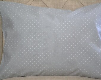 White on Grey Polka Dot with Minky center 12x16 Throw Pillow