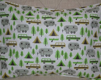 Travel Pillow Case/Accent Travel Pillow Vintage Scenic CAMPER / TRAILER /Tent/Happy Camper/Lake House Bedding/Cabin Decor/12"x16" Pillowcase