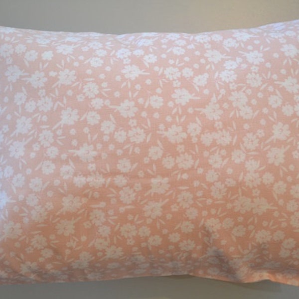 Travel Pillow Case / Accent Pillow Case of Beautiful Floral Pink with White Flowers /Flower Pillowcase /Floral Pillow / 12"x16" Pillowcase