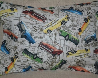 Travel Pillow Case / Accent Pillow Case ROUTE 66 / Vintage Cars Pillowcase / Classic Cars Pillowcase /  Route 66 Decor /12"x16" Pillowcase