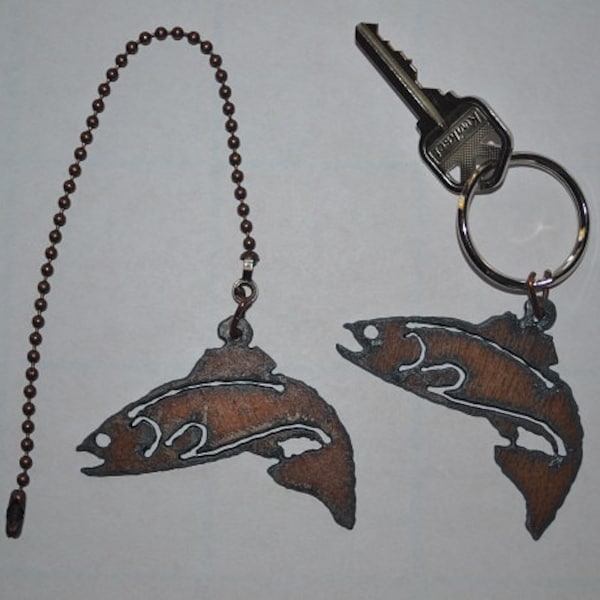 Rustic Rusty Rusted Recycled Metal FISH / TROUT / Outdoor  Fishing Ceiling Fan Pull / Light Pull or Key Chain / Personalized Keychain