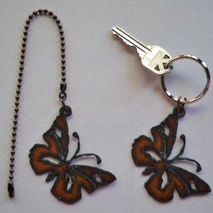 Rustic Rusty Rusted Recycled Metal Charm CUTOUT BUTTERFLY Ceiling Fan Pull / Light Pull or Key Chain / Personalized Keychain