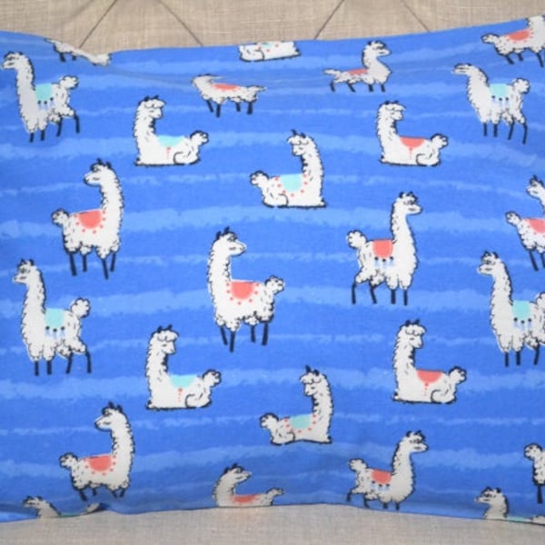Travel Pillow Case / Accent Pillow Case in Flannel Blue LLAMA / ALPACA Pillowcase / Llama Pillowcase / Llama Bedding / 12"x16" Pillowcase