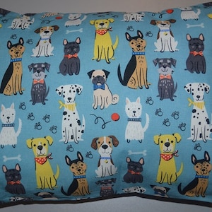 Travel Pillow Case / Child Pillow Case VARIOUS Multi DOGS/ Whimsical Dogs / Colorful Cartoon Dog Pillow /Dog Pillowcase/12"x16" Pillowcase