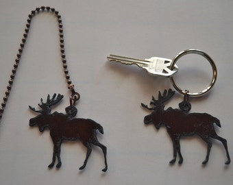 Rustic Rusty Rusted Recycled Metal MOOSE Ceiling Fan Pull / Light Pull or Key Chain / Personalized Keychain