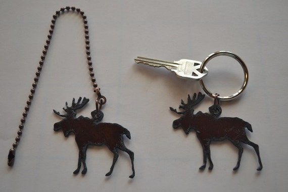 Rustic Rusty Rusted Recycled Metal Moose Ceiling Fan Pull Light Pull Or Key Chain Personalized Keychain