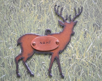 DEER / BUCK made of Rustic Rusty Rusted Recycled Metal Custom PERSONALIZED Deer / Stag Horn / Buck Ornament or Magnet