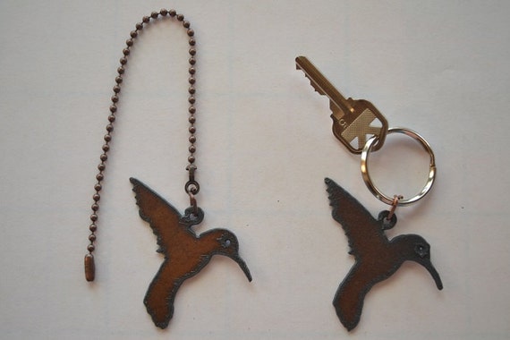 Rustic Rusty Rusted Recycled Metal Charm Southwest Hummingbird Ceiling Fan Pull Light Pull Or Key Chain Personalized Keychain