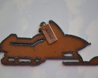 SNOWMOBILE made of Rusty Rusted Recycled Metal Custom PERSONALIZED Snow Mobile / Snow Machine / Sled / Winter Ornament or Magnet