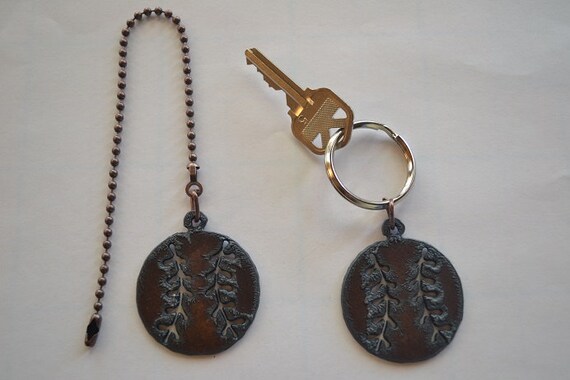 Rustic Rusty Rusted Recycled Metal Baseball Ceiling Fan Pull Light Pull Or Key Chain Personalized Keychain
