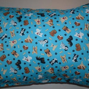 Travel Pillow Case / Child Pillow Case VARIOUS Multi DOGS/ Whimsical Dogs / Colorful Cartoon Dog Pillow /Dog Pillowcase/12"x16" Pillowcase