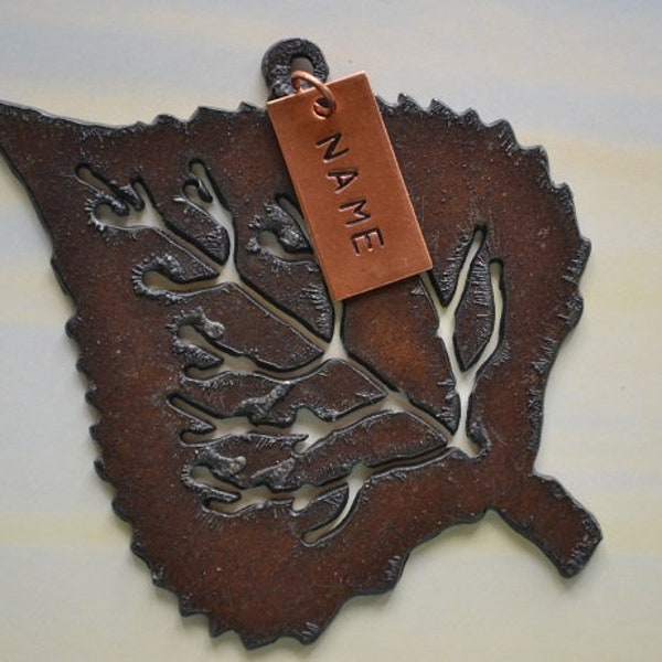 ASPEN LEAF made of Rustic Rusty Rusted Recycled Metal Custom PERSONALIZED Aspen Leaf Ornament or Magnet