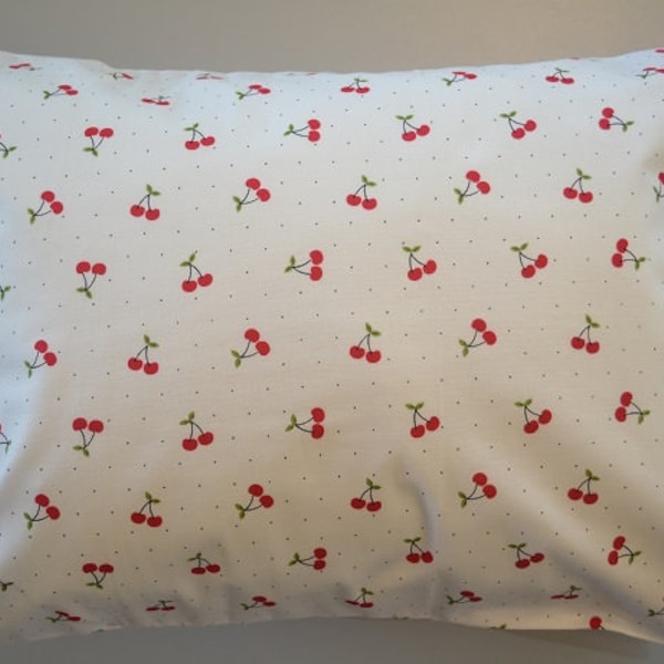 Travel Pillow Case / Accent Pillow Case of Beautiful VINTAGE CHERRIES / CHERRY Pillowcase / Cherries Decor /Country Decor/12"x16" Pillowcase