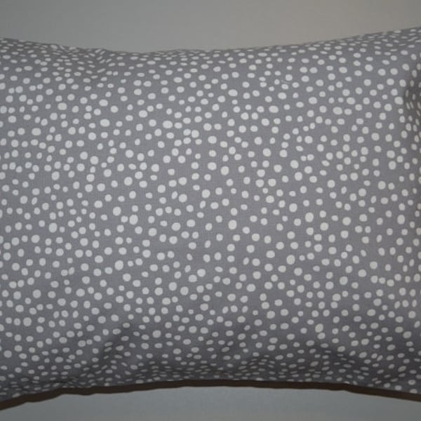 Travel Pillow Case / Child Pillow Case GRAY/Gray and Random White Polka Pillowcase/Grey Polka Dot Pillowcase/Grey Bedding/12"x16" Pillowcase