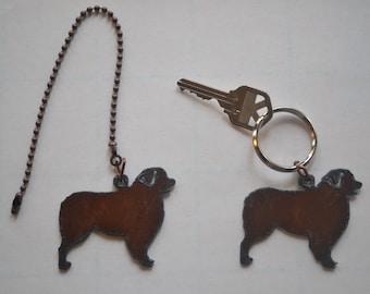SAINT BERNARD /  Rustic Rusty Rusted Recycled Metal Custom / Ceiling Fan Pull / Key Chain /Australian / Queensland Shepherd / St Bernard