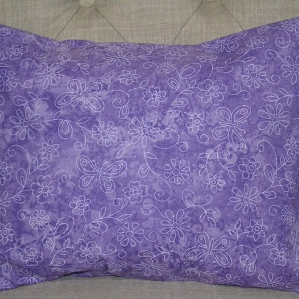 Travel Pillow Case / Accent Pillow Case in Soft Shade of LILAC Butterflies and Flowers/Purple Pillowcase/Chic Pillowcase/12"x16" Pillowcase