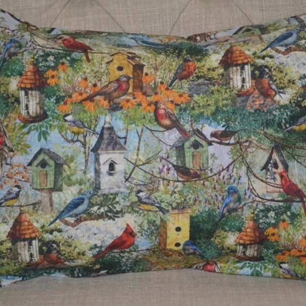 Travel Pillow Case / Accent Pillow Case NATURE / BIRD Pillowcase/Bird Decor / Spring Birds / Cardinals /  Birdhouses/12"x16" Pillowcase